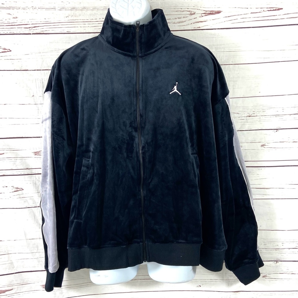 Nike Jordan Flight Velour Jacket Women’s‎ 2X Black/Gray Full Zip DV1398-010